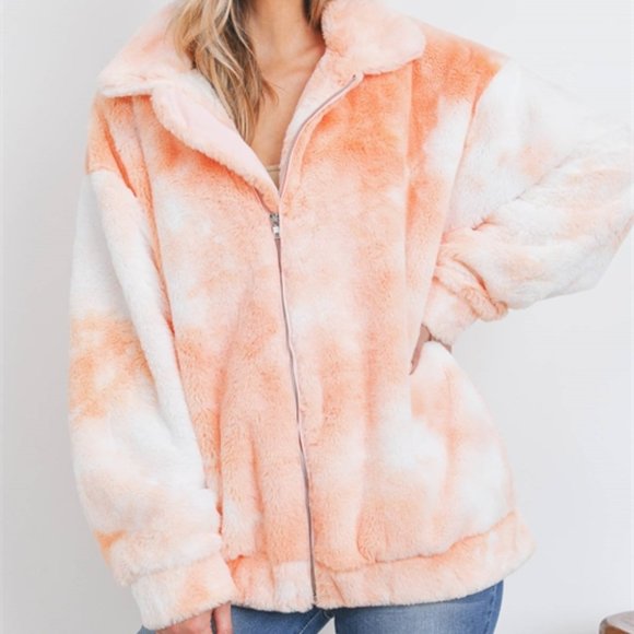 SO cozy sherpa zip up front teddy coat peach - Picture 1 of 7